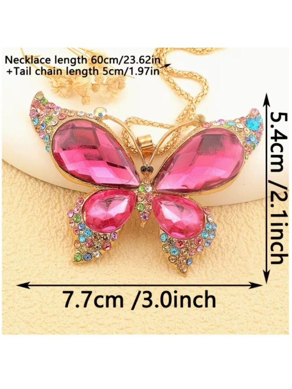 Betsey Johnson Pink Butterfly Pendant Necklace Enamel & Crystal Gold-Tone - Picture 2 of 2